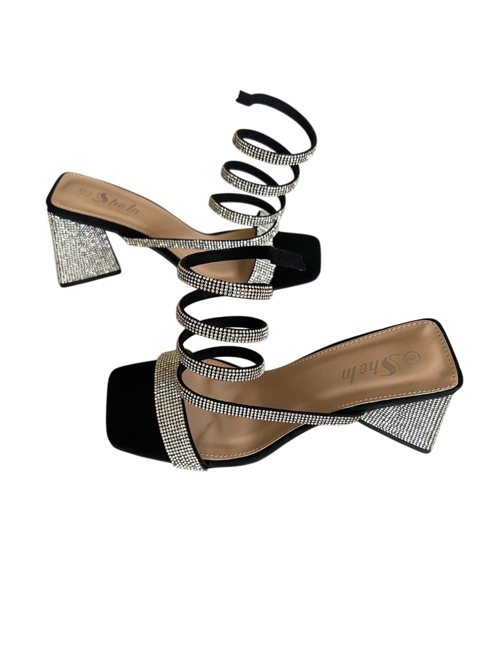 SHEIN Square Toe Rhinestone Detail Block Heel Size 9